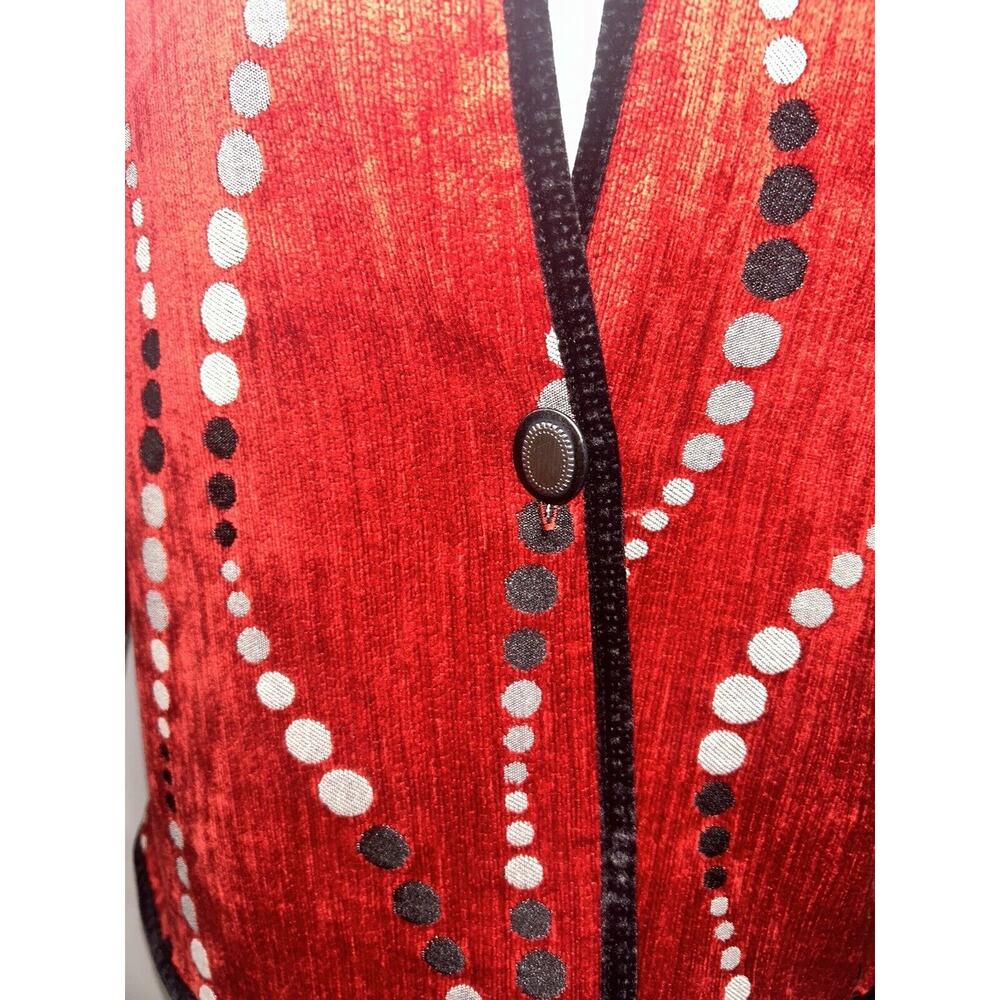 Khangura Statement Jacket Red Orange Novelty Circle Print Black Trim Career Wear - Picture 5 of 9